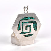 Taxco Sterling Silver Trinket Box with Inlaid Malachite