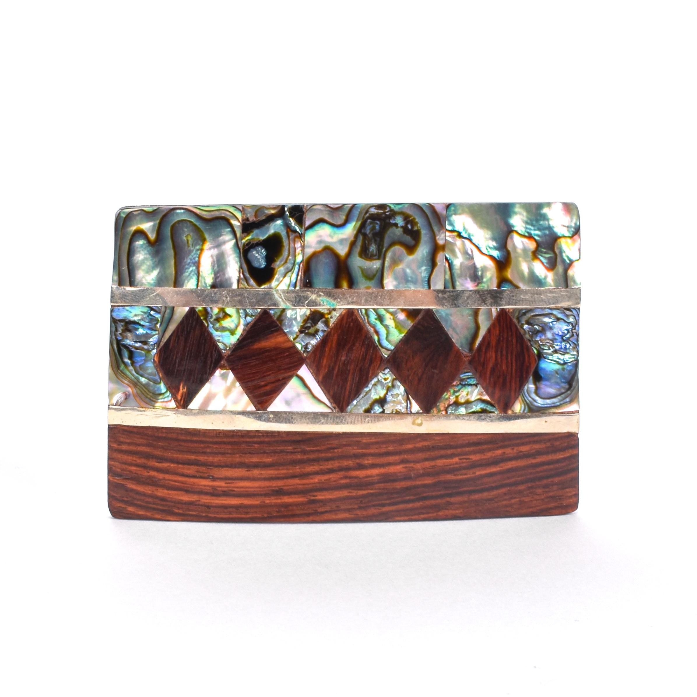 Mexican Alpaca Silver Belt-buckle with Inlaid Wood and Abalone