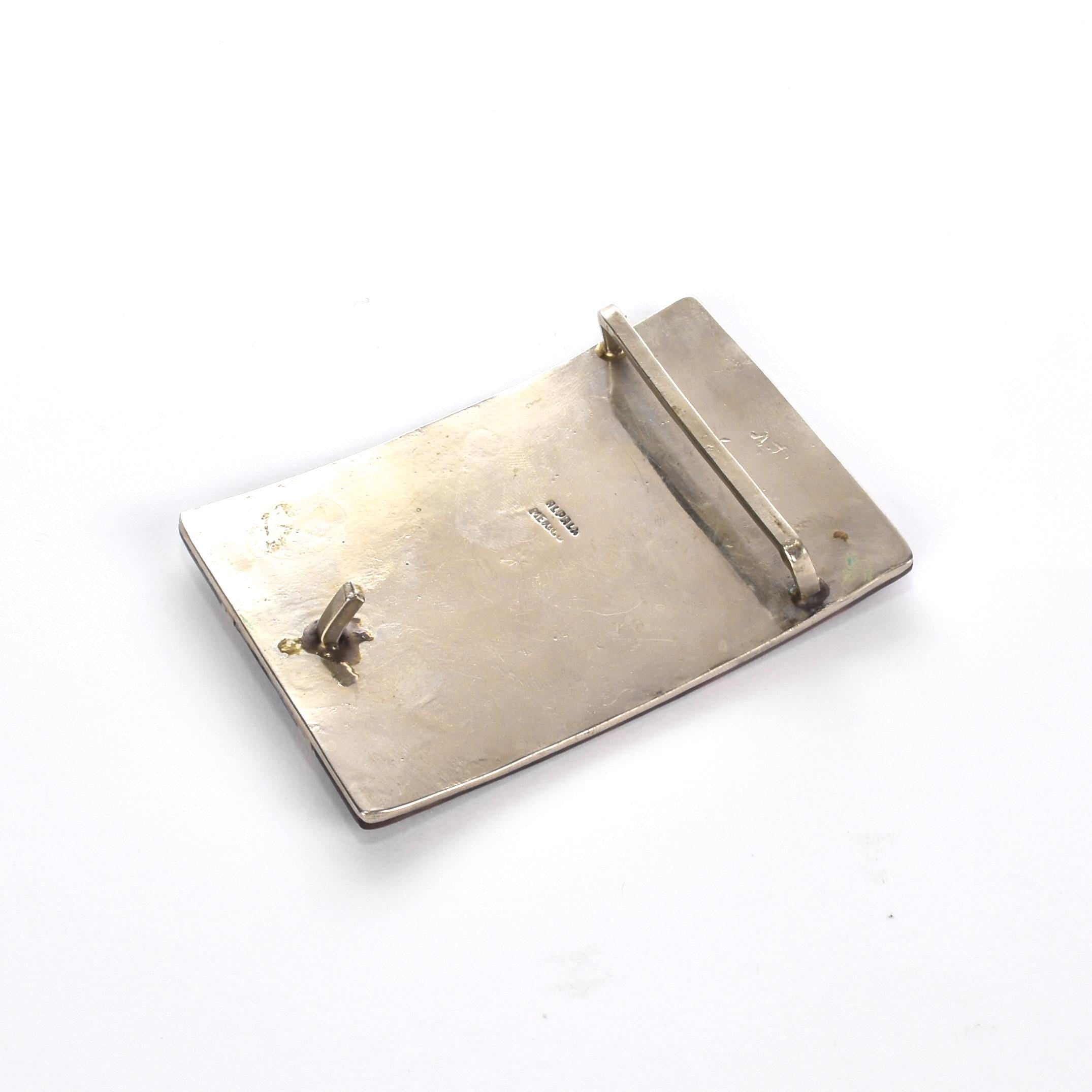 Mexican Alpaca Silver Belt-buckle with Inlaid Wood and Abalone