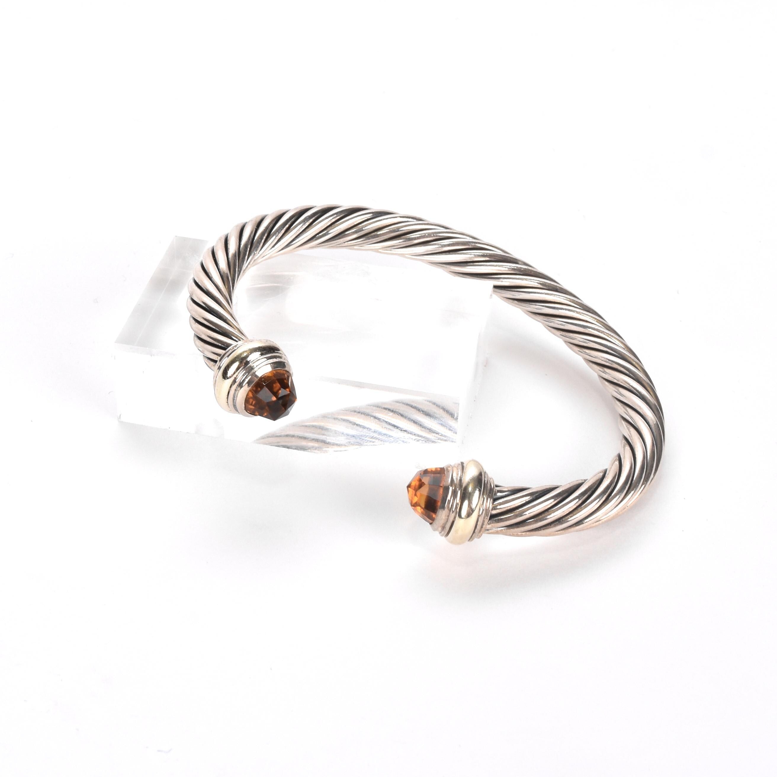 Vintage David Yurman Sterling Silver, 14K Gold, and Citrine Cable Collection Bracelet