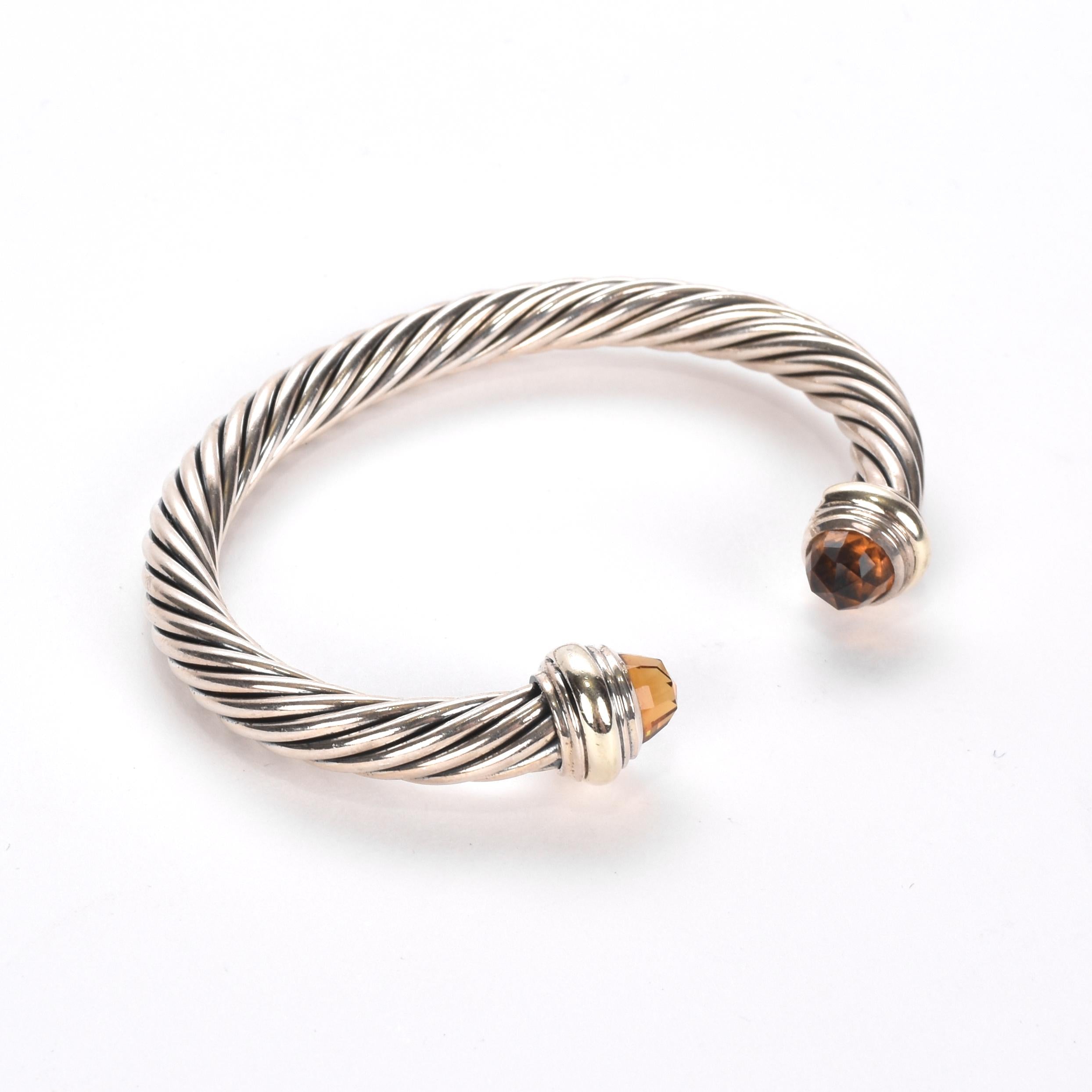 Vintage David Yurman Sterling Silver, 14K Gold, and Citrine Cable Collection Bracelet