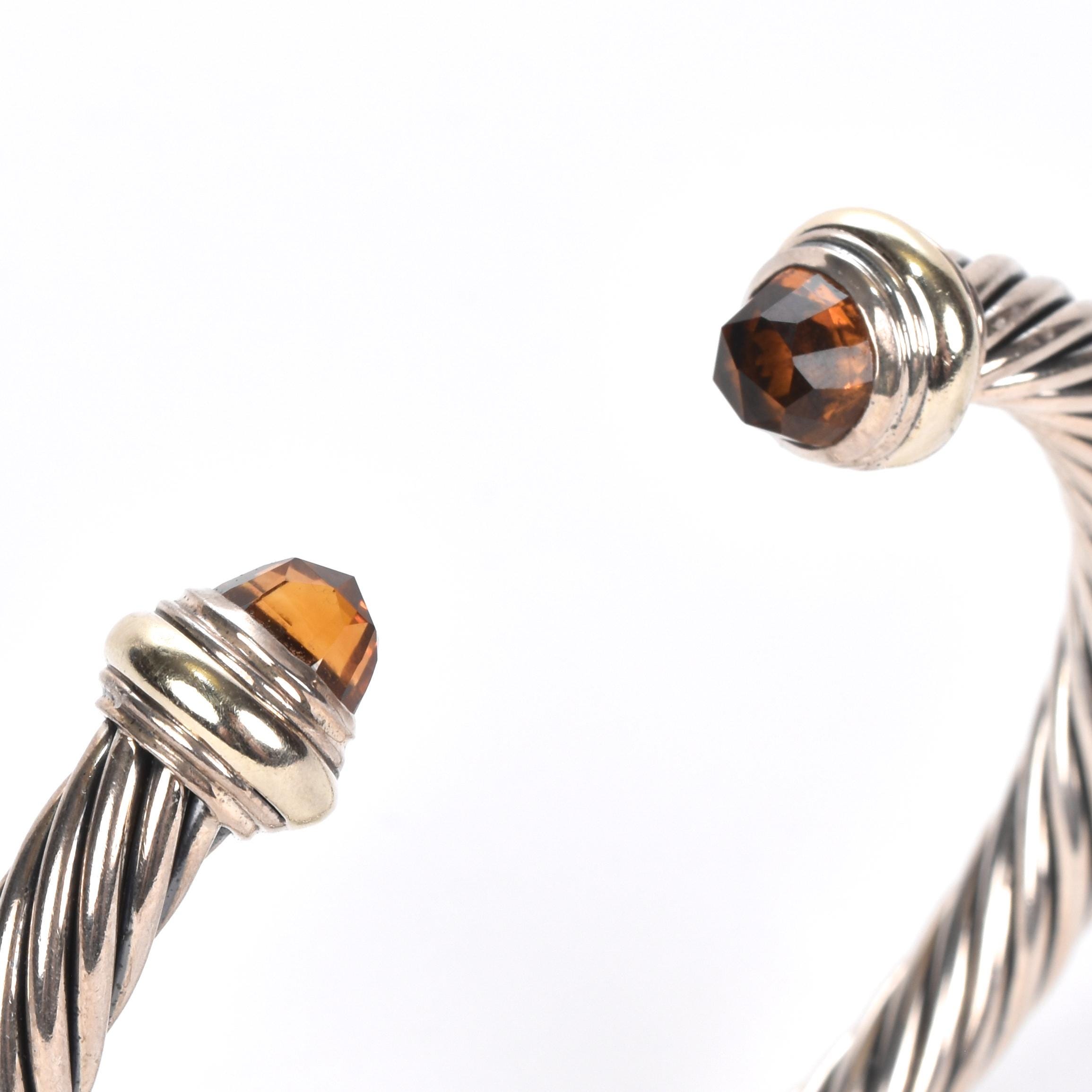 Vintage David Yurman Sterling Silver, 14K Gold, and Citrine Cable Collection Bracelet