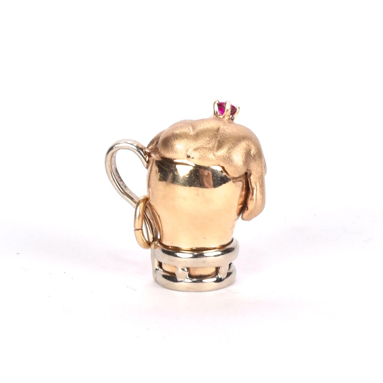 Two-Tone 14K Gold Beer Stein Pendant with Ruby Accent