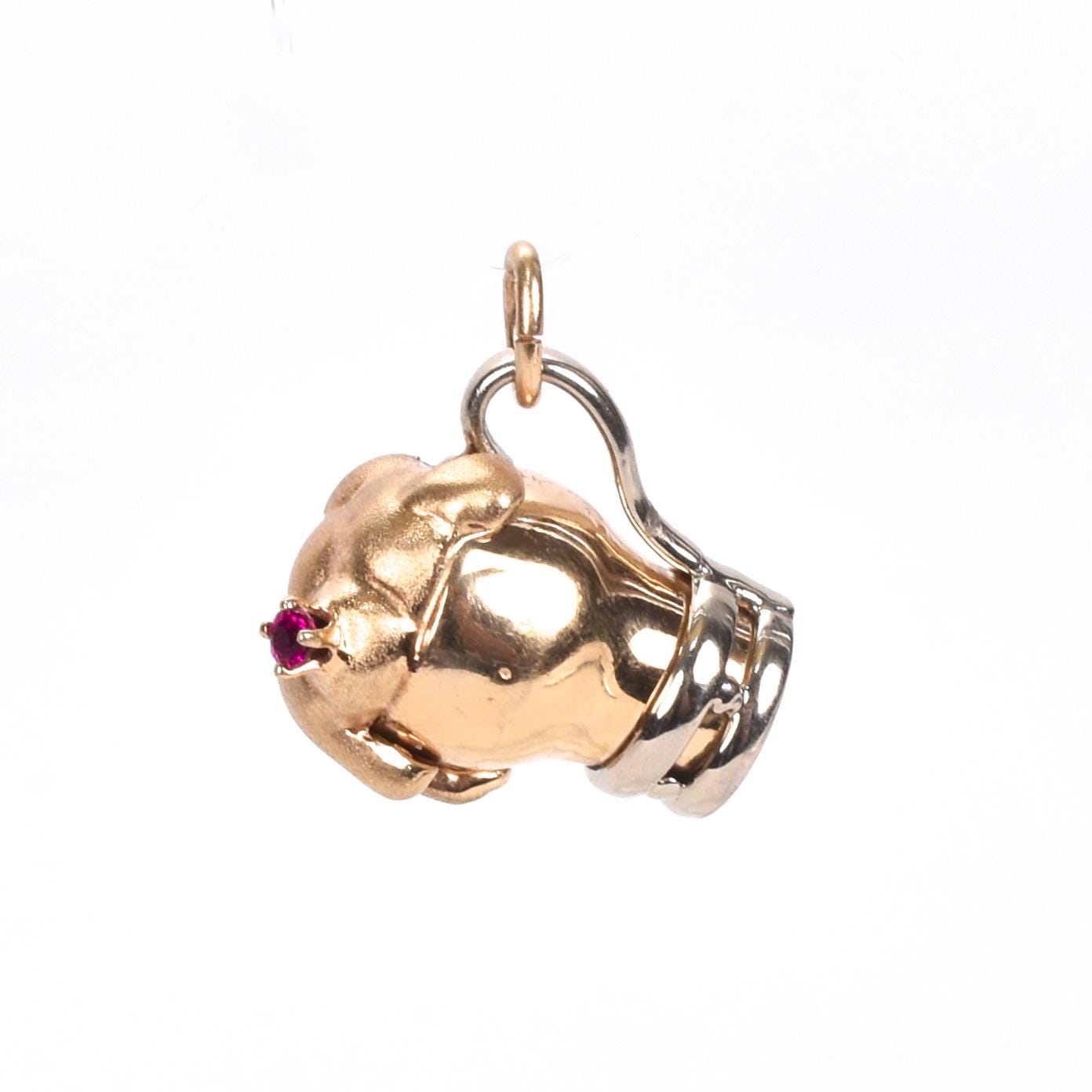 Two-Tone 14K Gold Beer Stein Pendant with Ruby Accent
