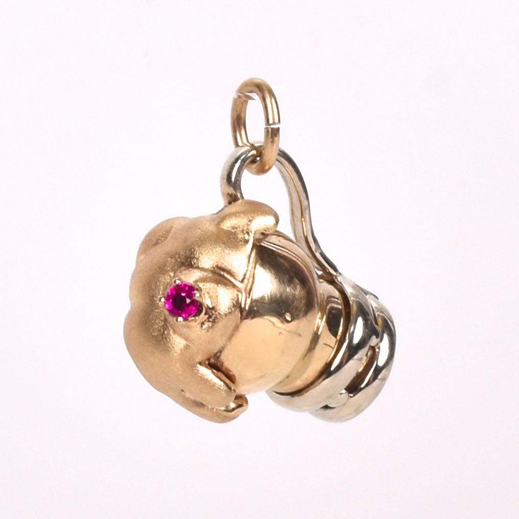 Two-Tone 14K Gold Beer Stein Pendant with Ruby Accent