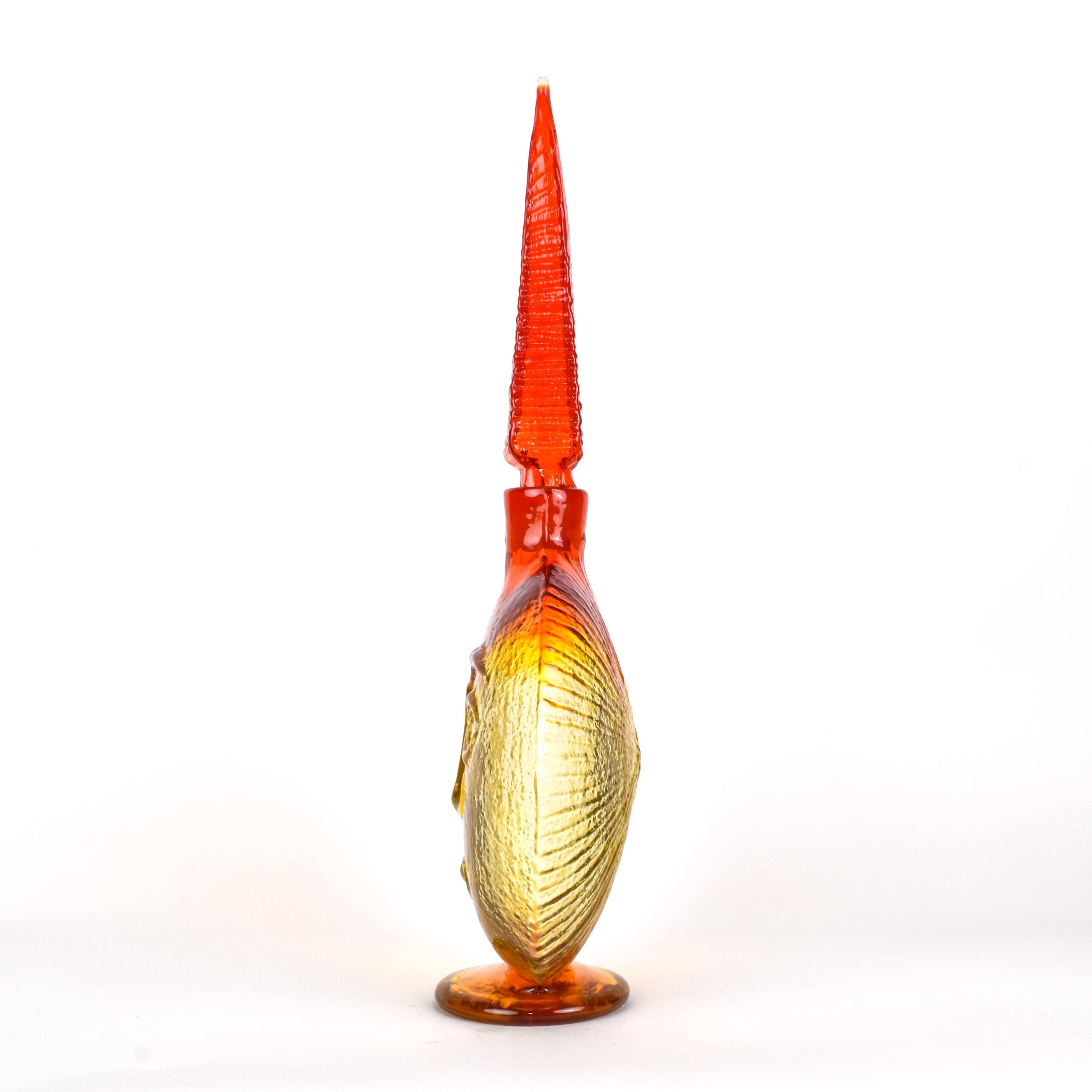 Rare 1960s Blenko Tangerine Amberina Sunface Decanter
