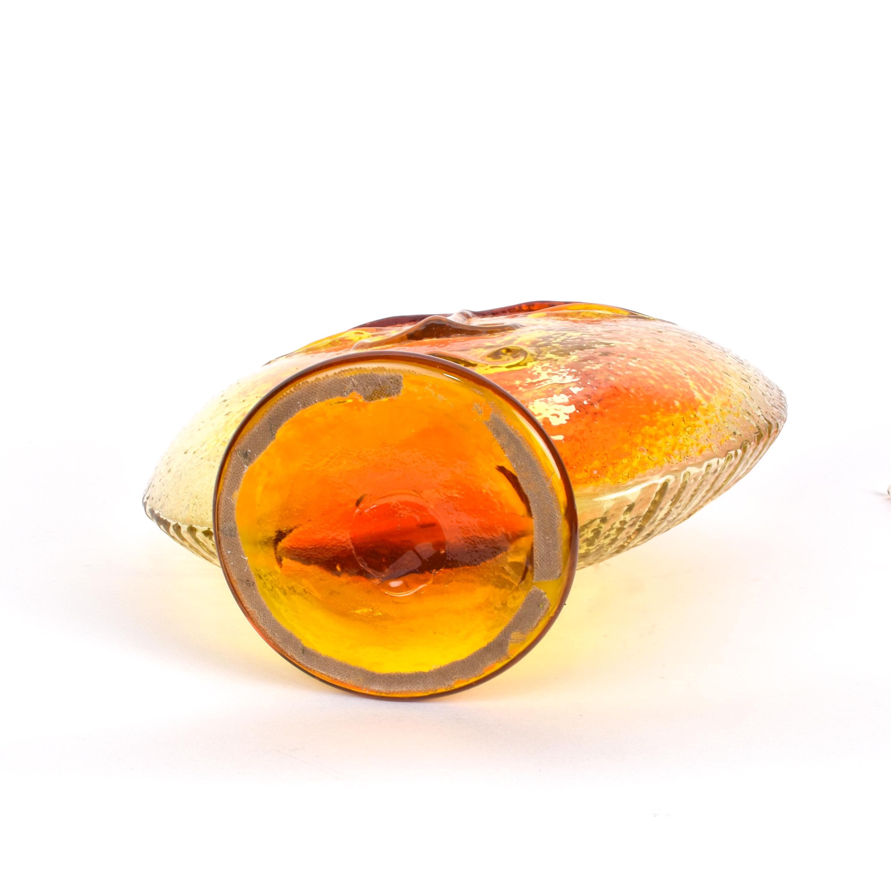 Rare 1960s Blenko Tangerine Amberina Sunface Decanter