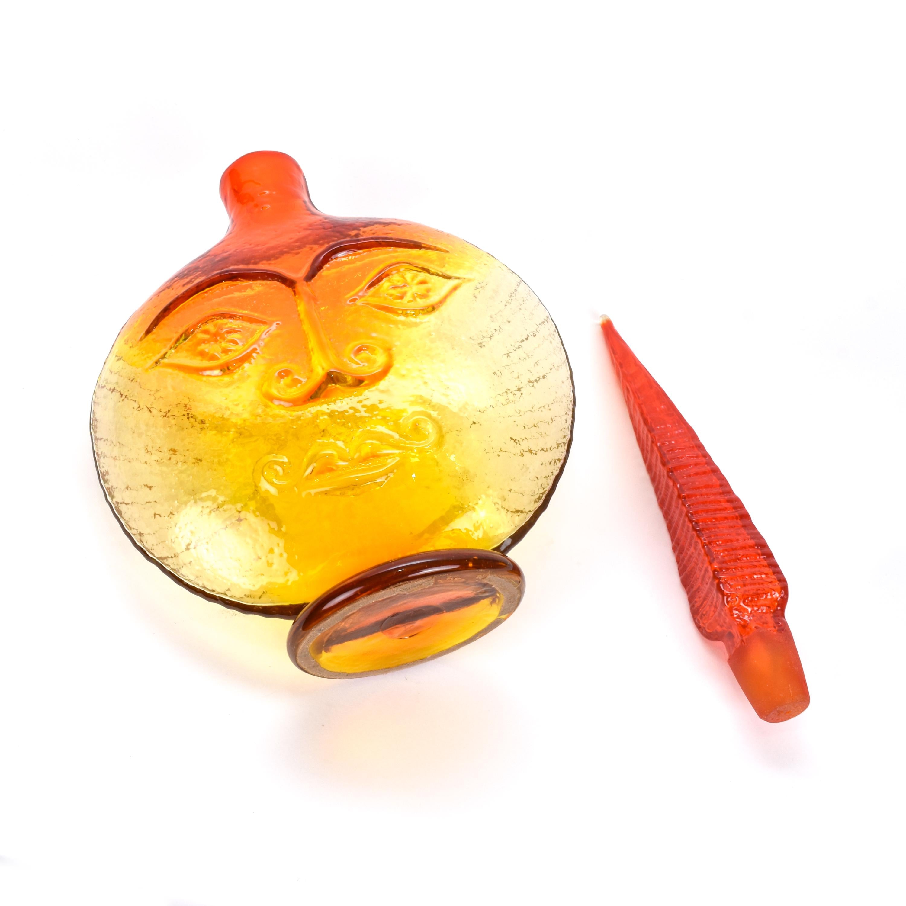 Rare 1960s Blenko Tangerine Amberina Sunface Decanter