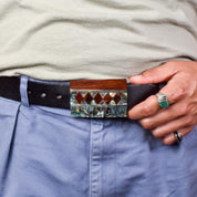 Mexican Alpaca Silver Belt-buckle with Inlaid Wood and Abalone