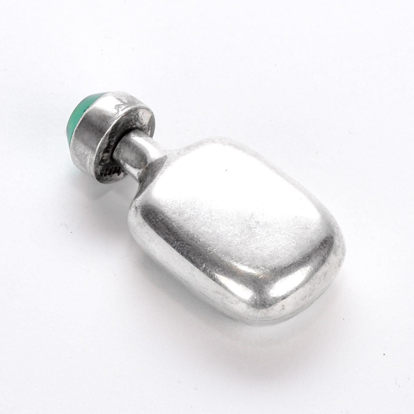 Vintage Sterling Silver Perfume Flask with Gemstone Cap