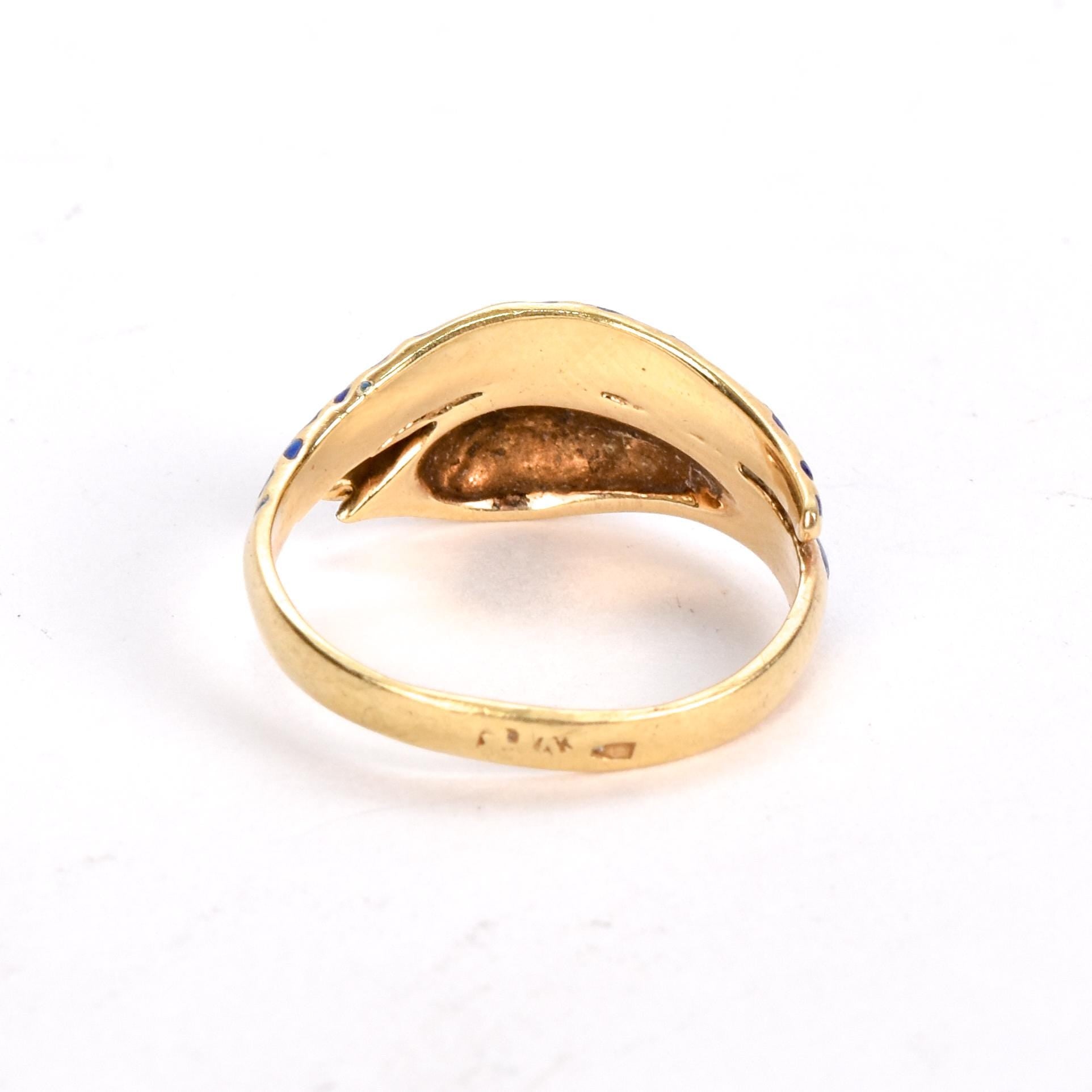 14K Gold and Blue Enamel Snake Bypass Ring