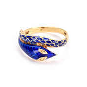 14K Gold and Blue Enamel Snake Bypass Ring
