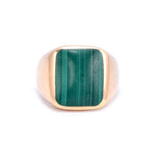 14K Gold Mens Malachite Signet Ring