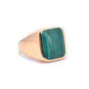 14K Gold Mens Malachite Signet Ring