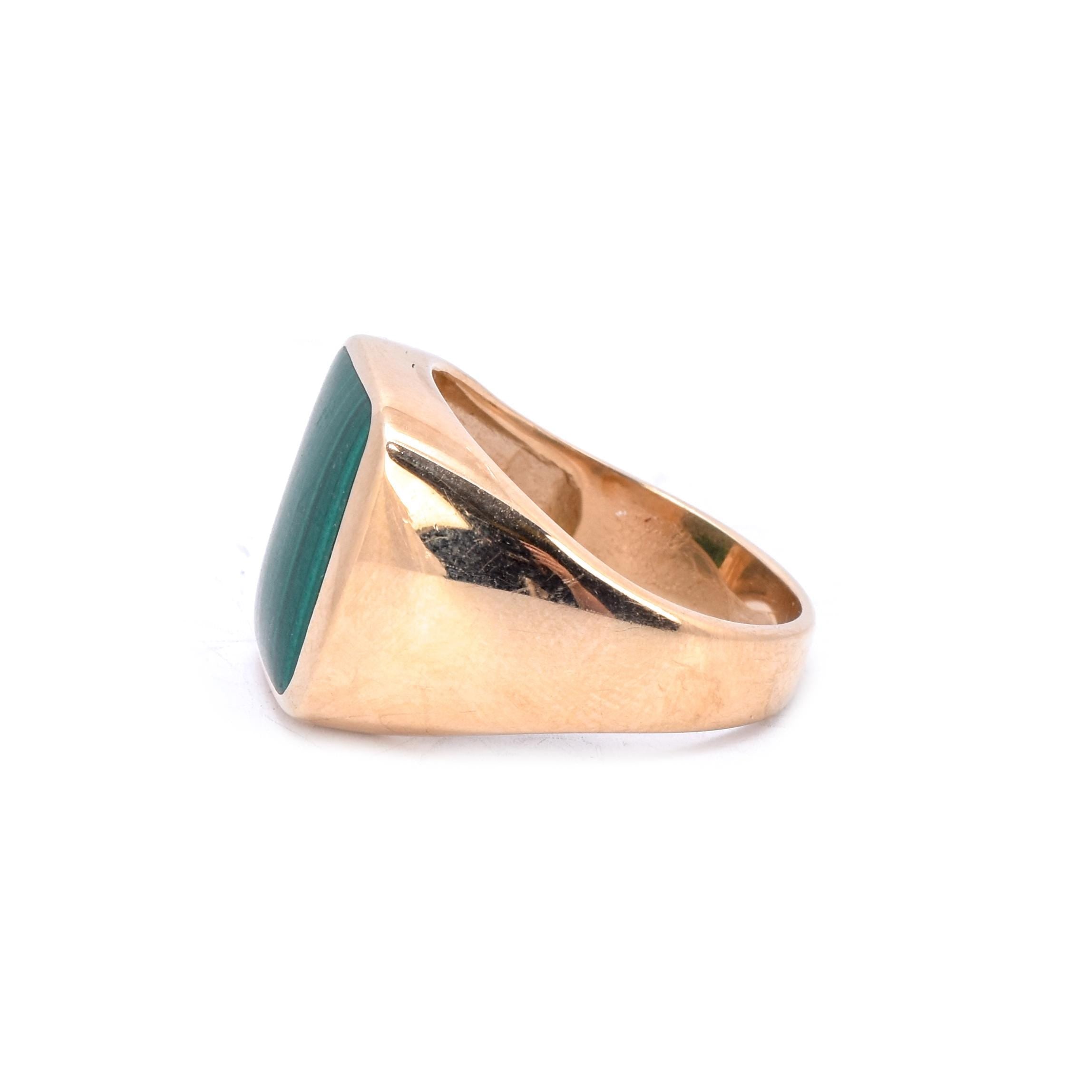 14K Gold Mens Malachite Signet Ring