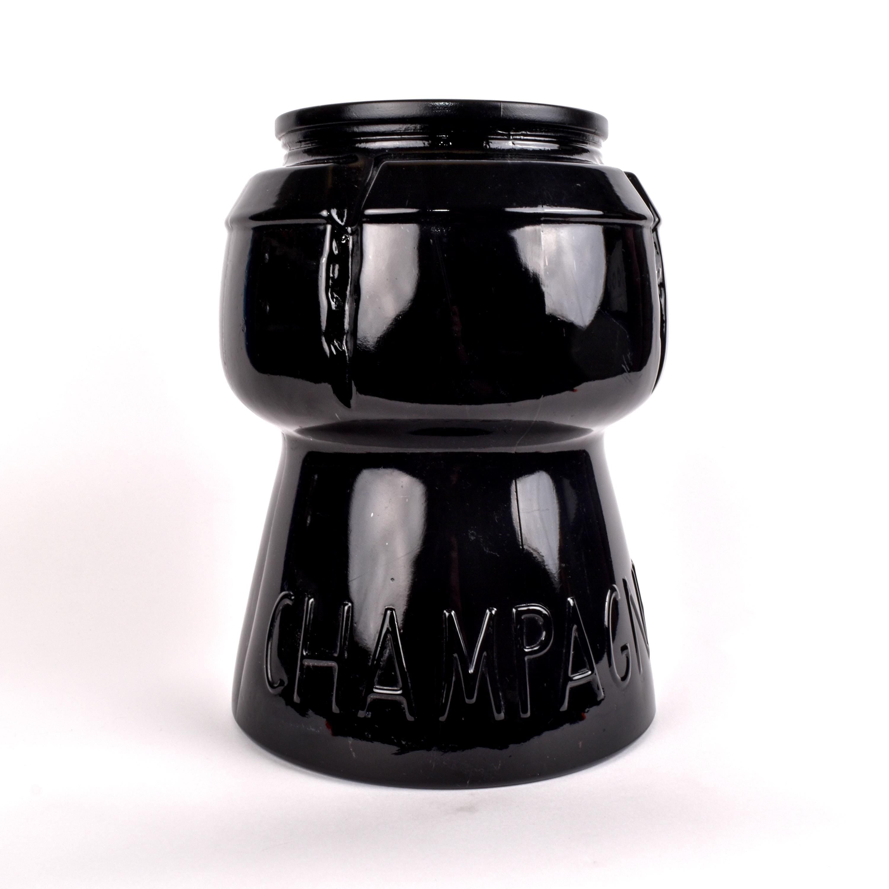 1970s Champagne Cork Shaped Ice Bucket in Black Glass