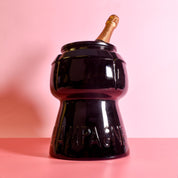 1970s Champagne Cork Shaped Ice Bucket in Black Glass