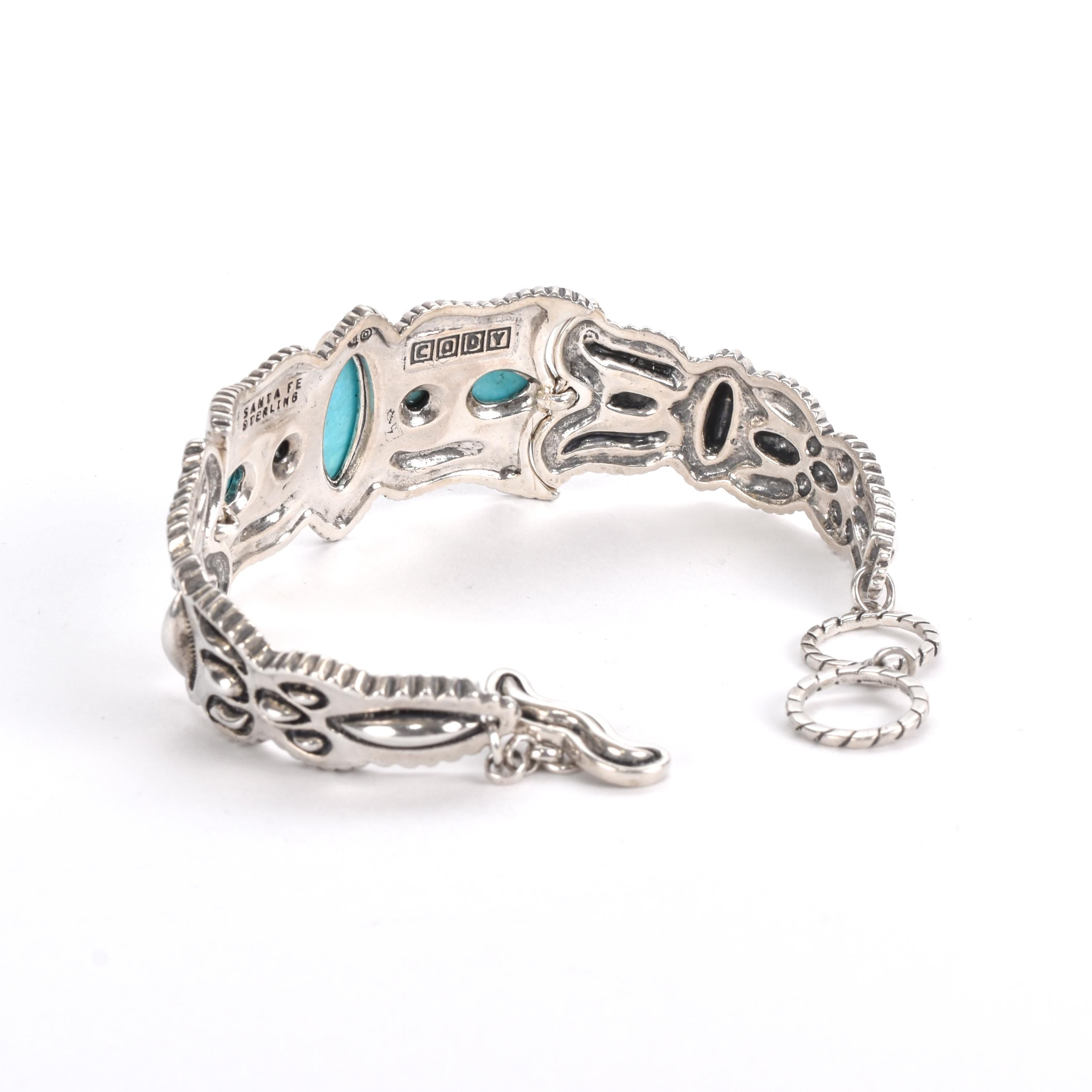 Cody Sanderson for Caroline Pollack Silver and Turquoise Link Cuff Bracelet