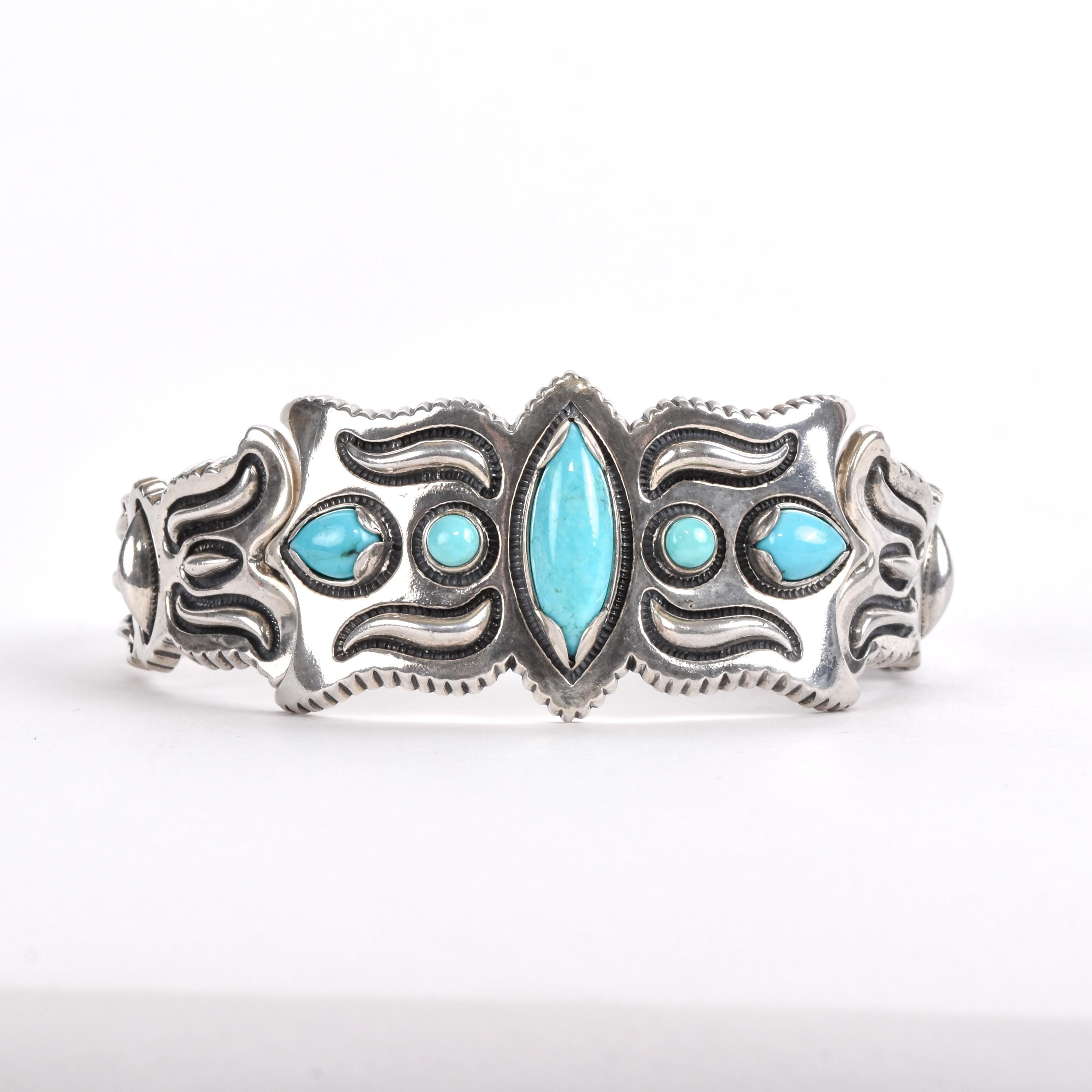 Cody Sanderson for Caroline Pollack Silver and Turquoise Link Cuff Bracelet