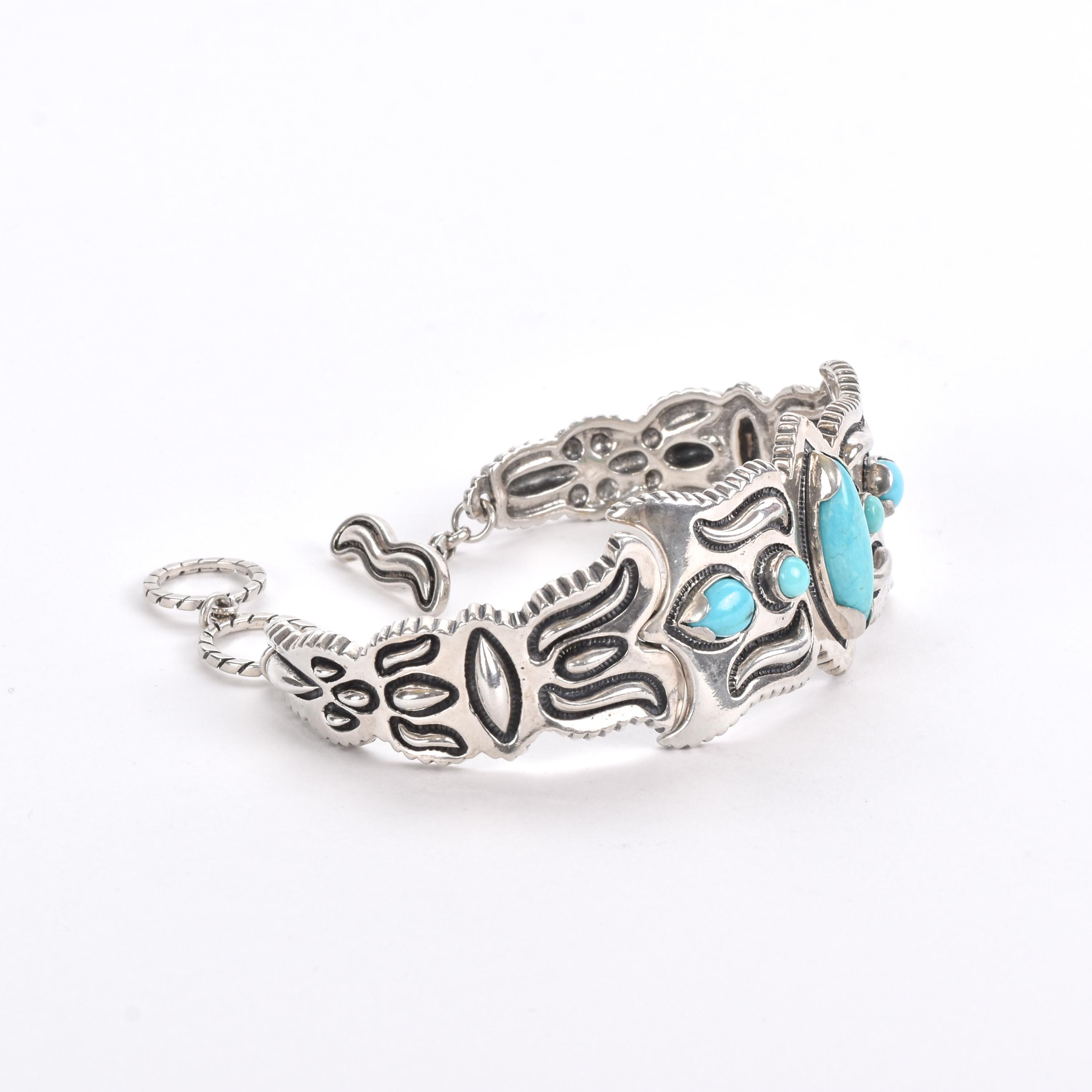 Cody Sanderson for Caroline Pollack Silver and Turquoise Link Cuff Bracelet