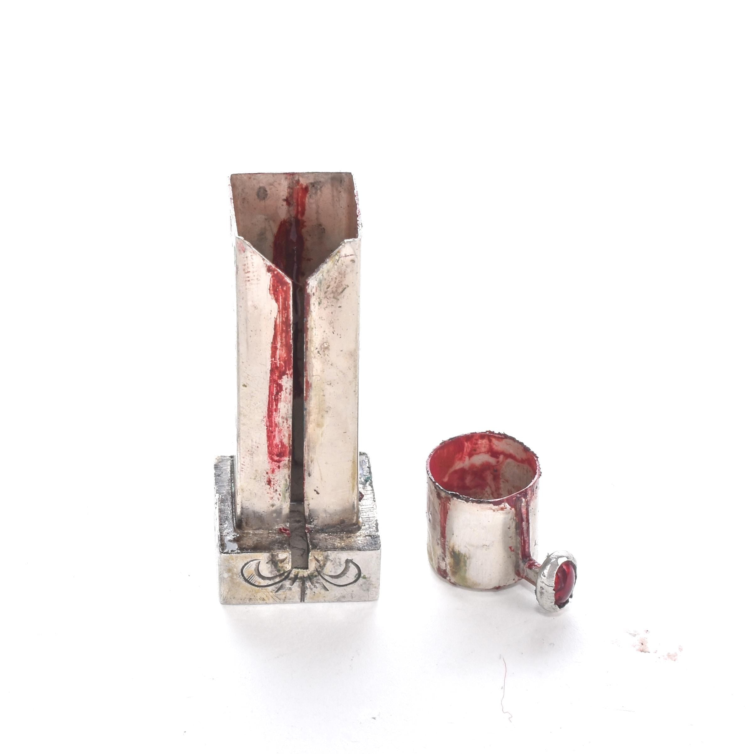 Italian 800 Silver Refillable Etched Lipstick Tube with Mirror