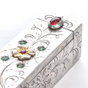 Italian 800 Silver Refillable Etched Lipstick Tube with Mirror