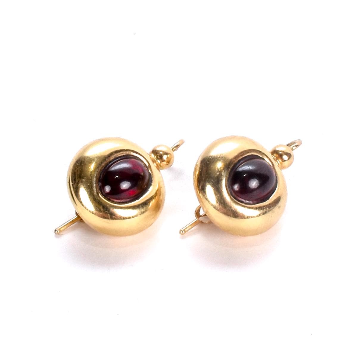 14K Gold and Garnet Cabochon Drop Earrings
