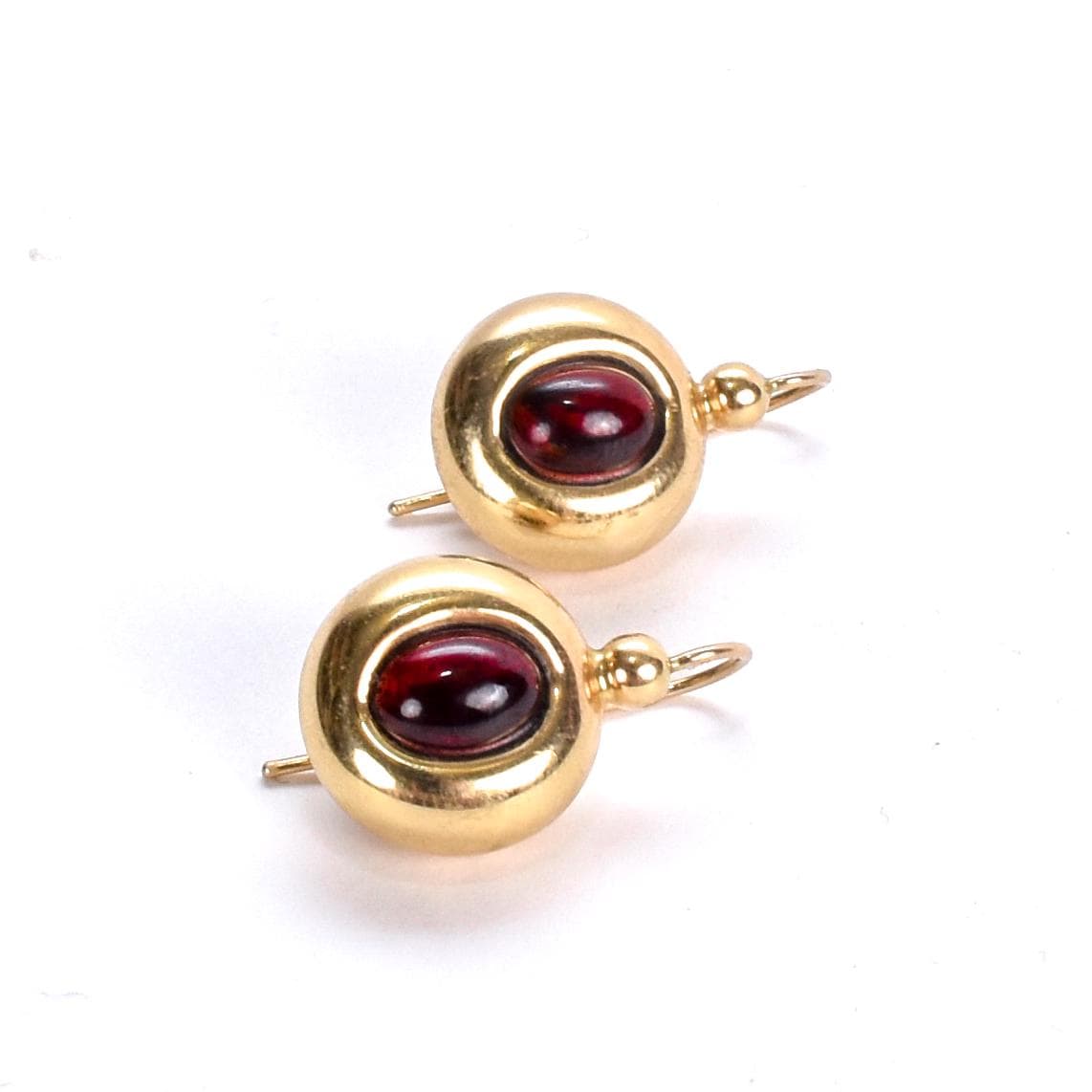 14K Gold and Garnet Cabochon Drop Earrings