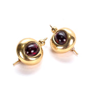 14K Gold and Garnet Cabochon Drop Earrings