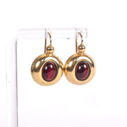 14K Gold and Garnet Cabochon Drop Earrings