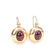14K Gold and Garnet Cabochon Drop Earrings