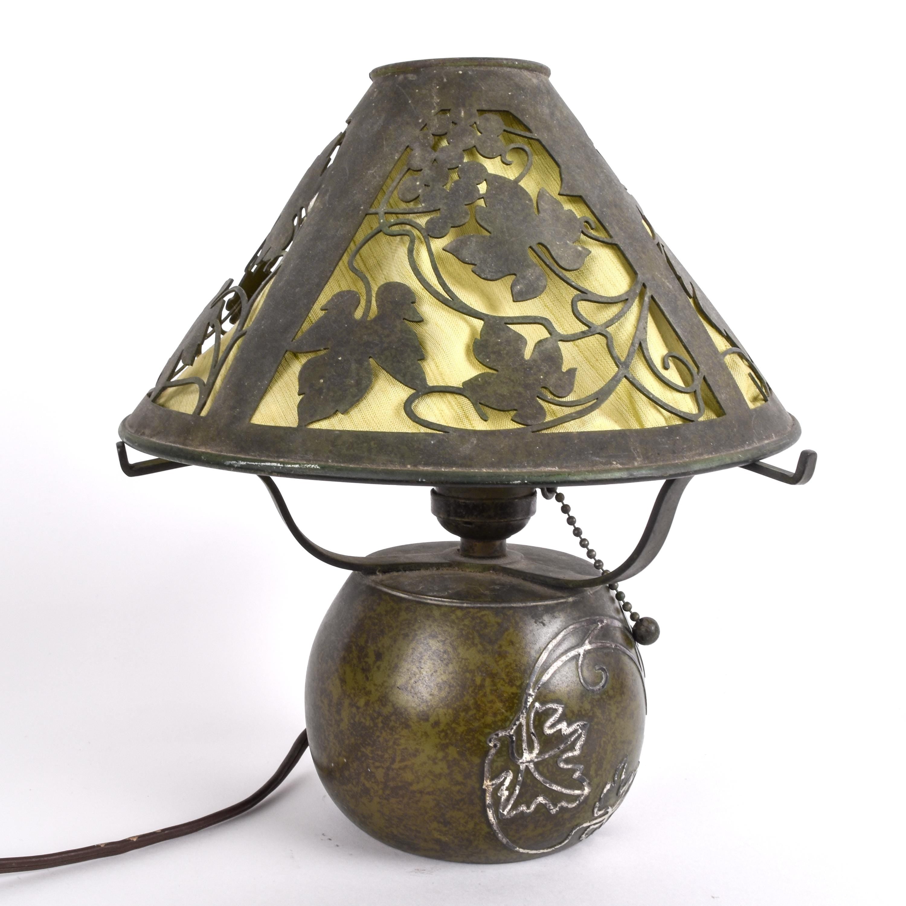 Heintz Art Grapes Boudoir Lamp in Silver and Bronze ca. 1910