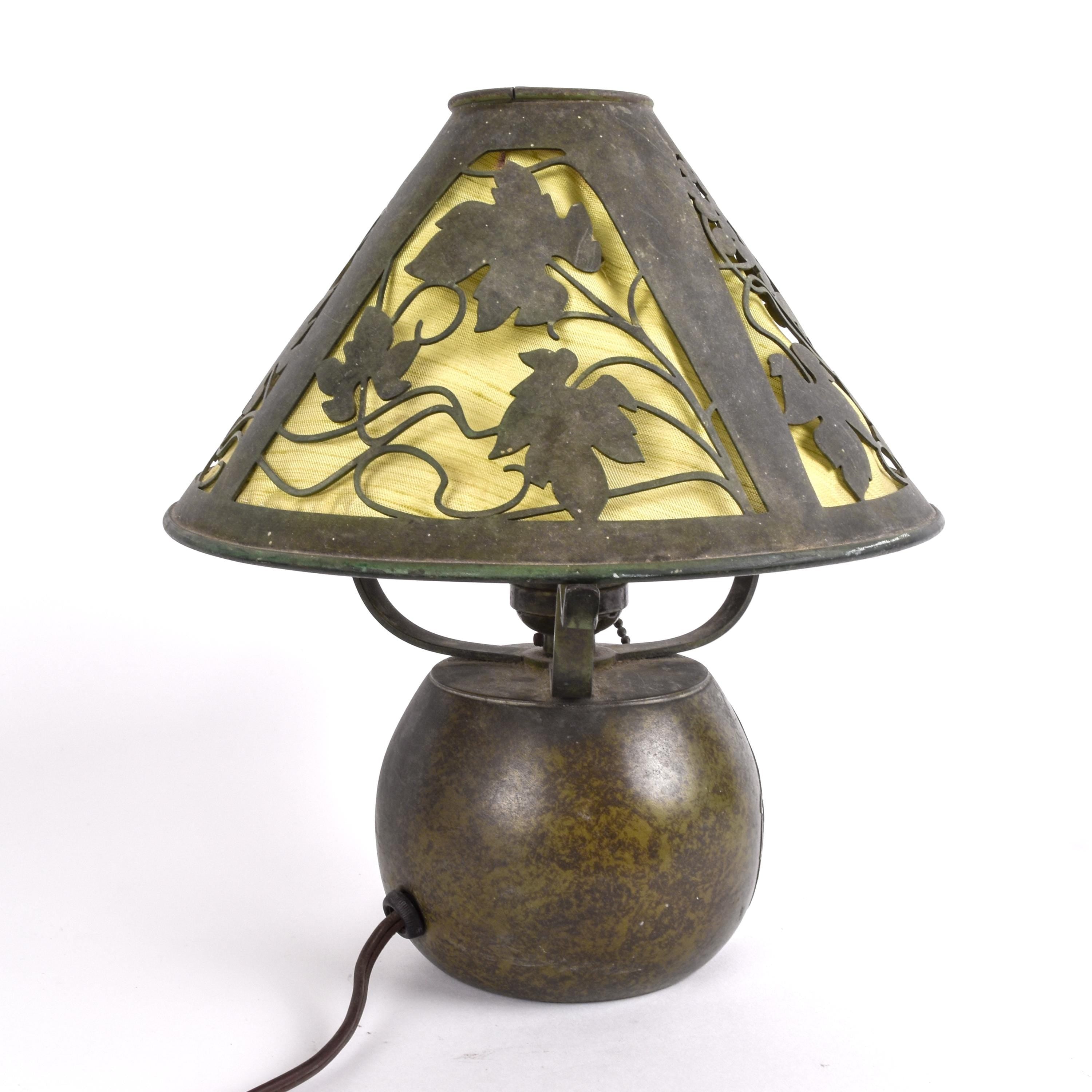 Heintz Art Grapes Boudoir Lamp in Silver and Bronze ca. 1910