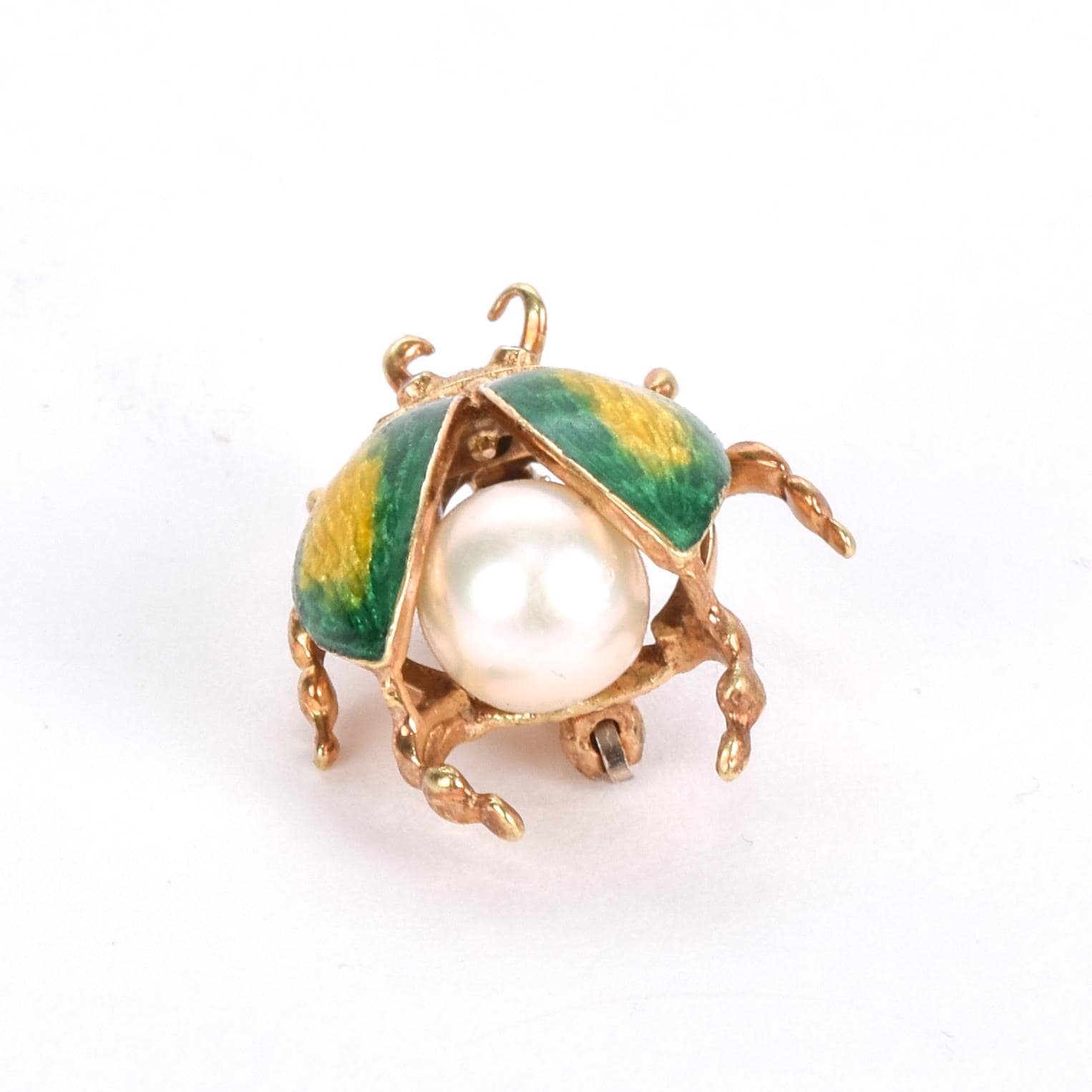 14K Gold, Ruby, Pearl, and Enamel Beetle Brooch