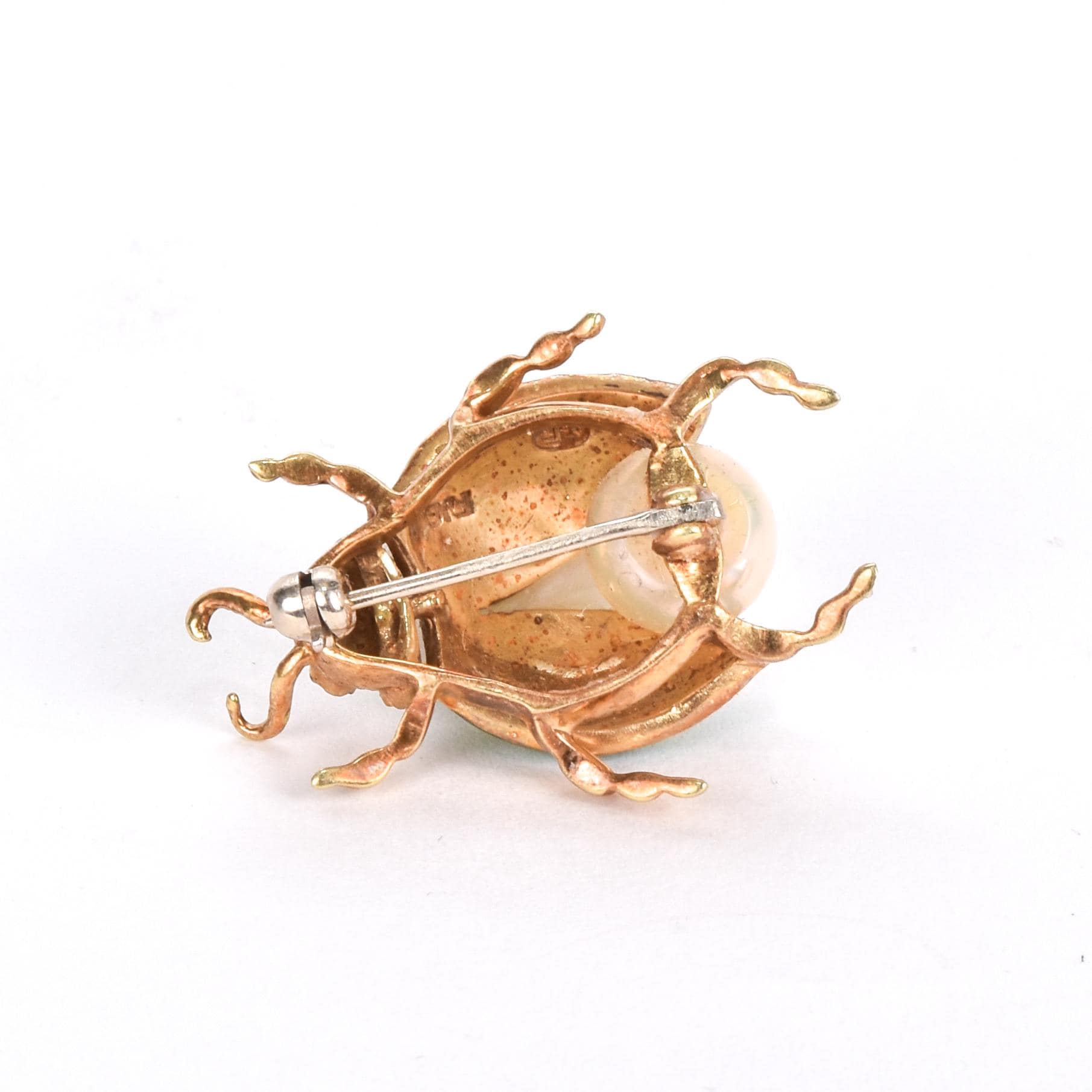 14K Gold, Ruby, Pearl, and Enamel Beetle Brooch