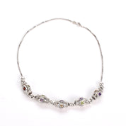 Sterling Silver Multi-Gemstone Metal Barrel Bead Necklace
