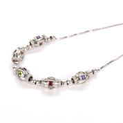 Sterling Silver Multi-Gemstone Metal Barrel Bead Necklace