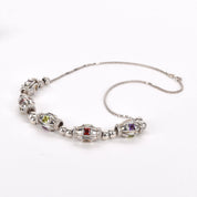 Sterling Silver Multi-Gemstone Metal Barrel Bead Necklace