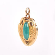 14K Gold and Green Chrysoprase Pendant with Winged Swans