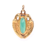 14K Gold and Green Chrysoprase Pendant with Winged Swans