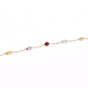 14K Gold Multi-Stone Station Bracelet on Figaro Chain