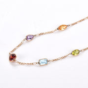 14K Gold Multi-Stone Station Bracelet on Figaro Chain