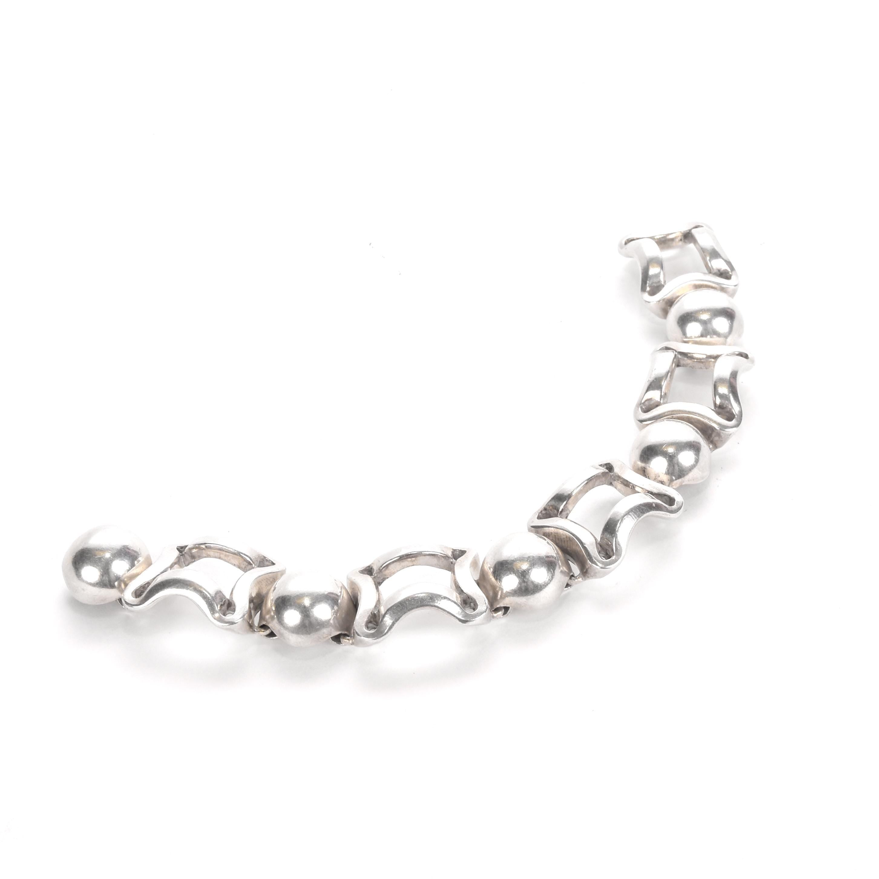 Sterling Silver Square and Sphere Link Bracelet