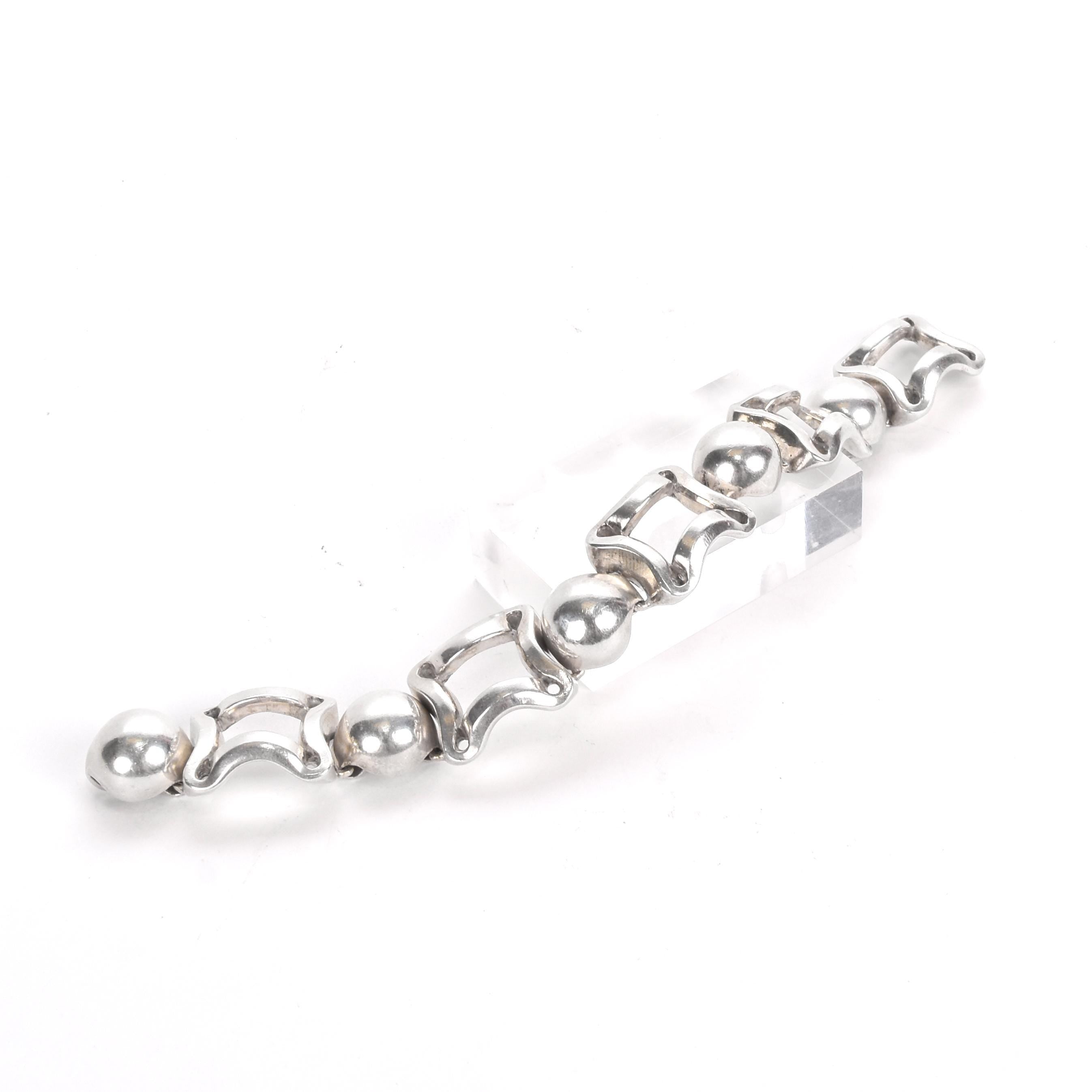 Sterling Silver Square and Sphere Link Bracelet