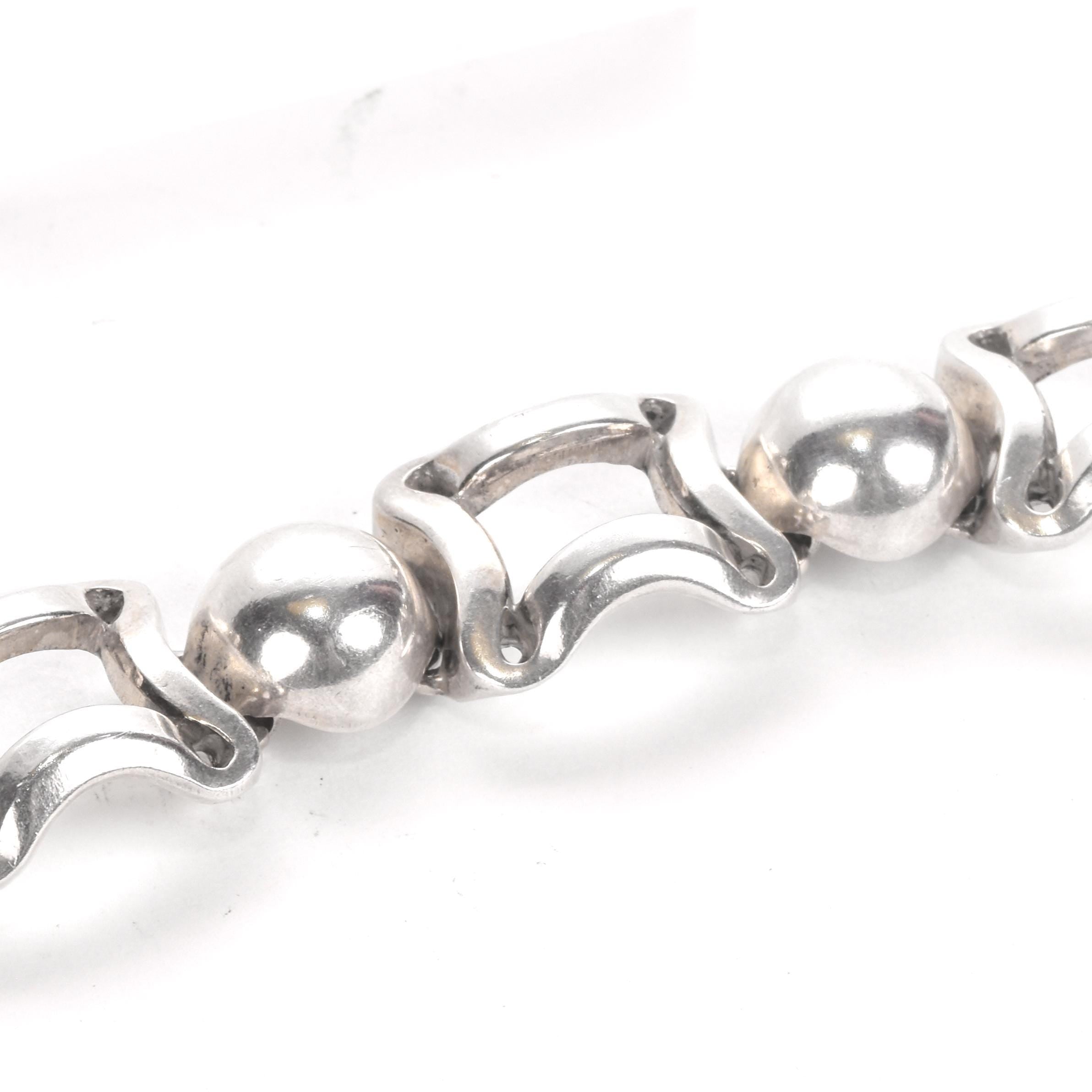 Sterling Silver Square and Sphere Link Bracelet