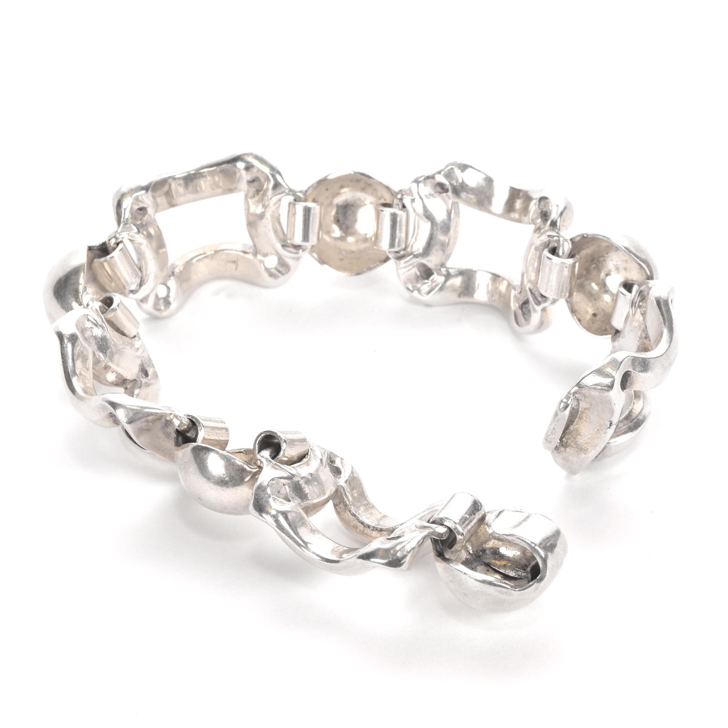 Sterling Silver Square and Sphere Link Bracelet