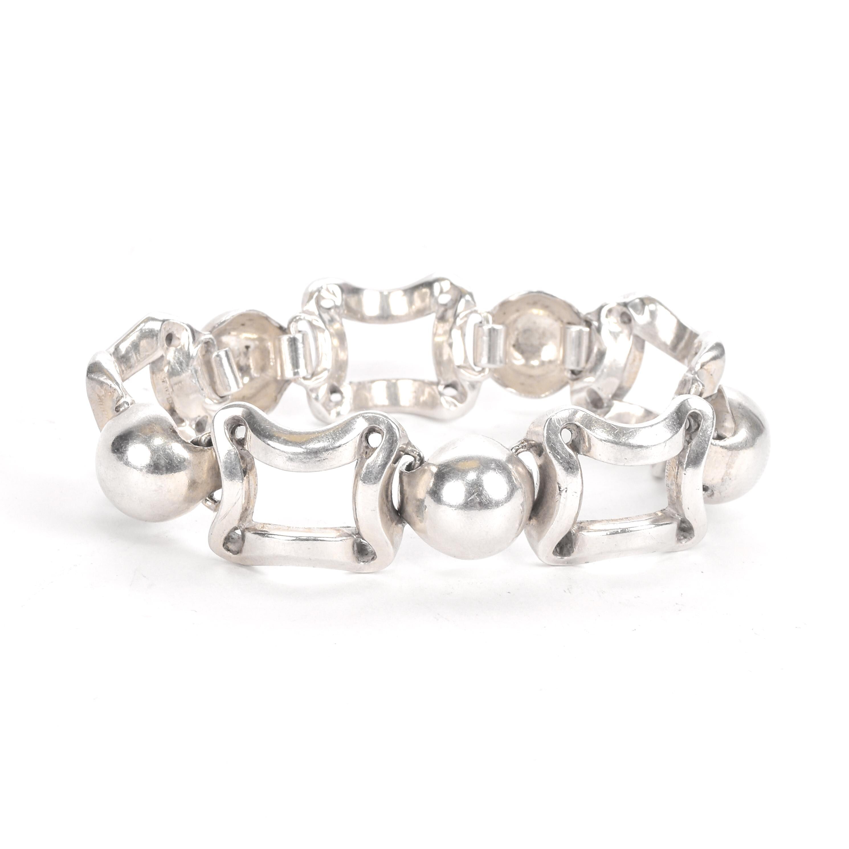 Sterling Silver Square and Sphere Link Bracelet