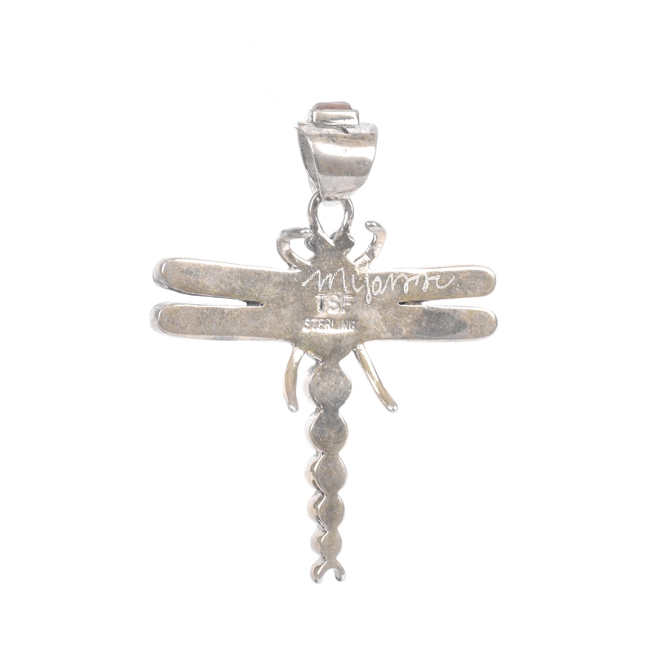 Signed Sterling Silver Dragonfly Inlay Pendant