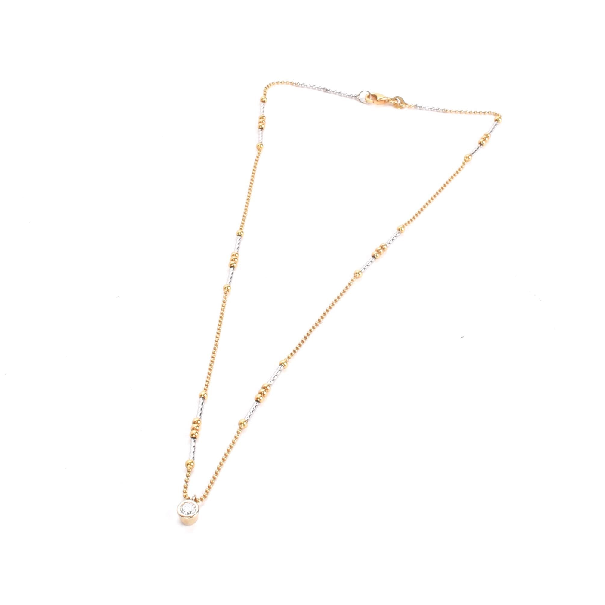 18K Two-Tone Gold Necklace with Solitaire Diamond Pendant