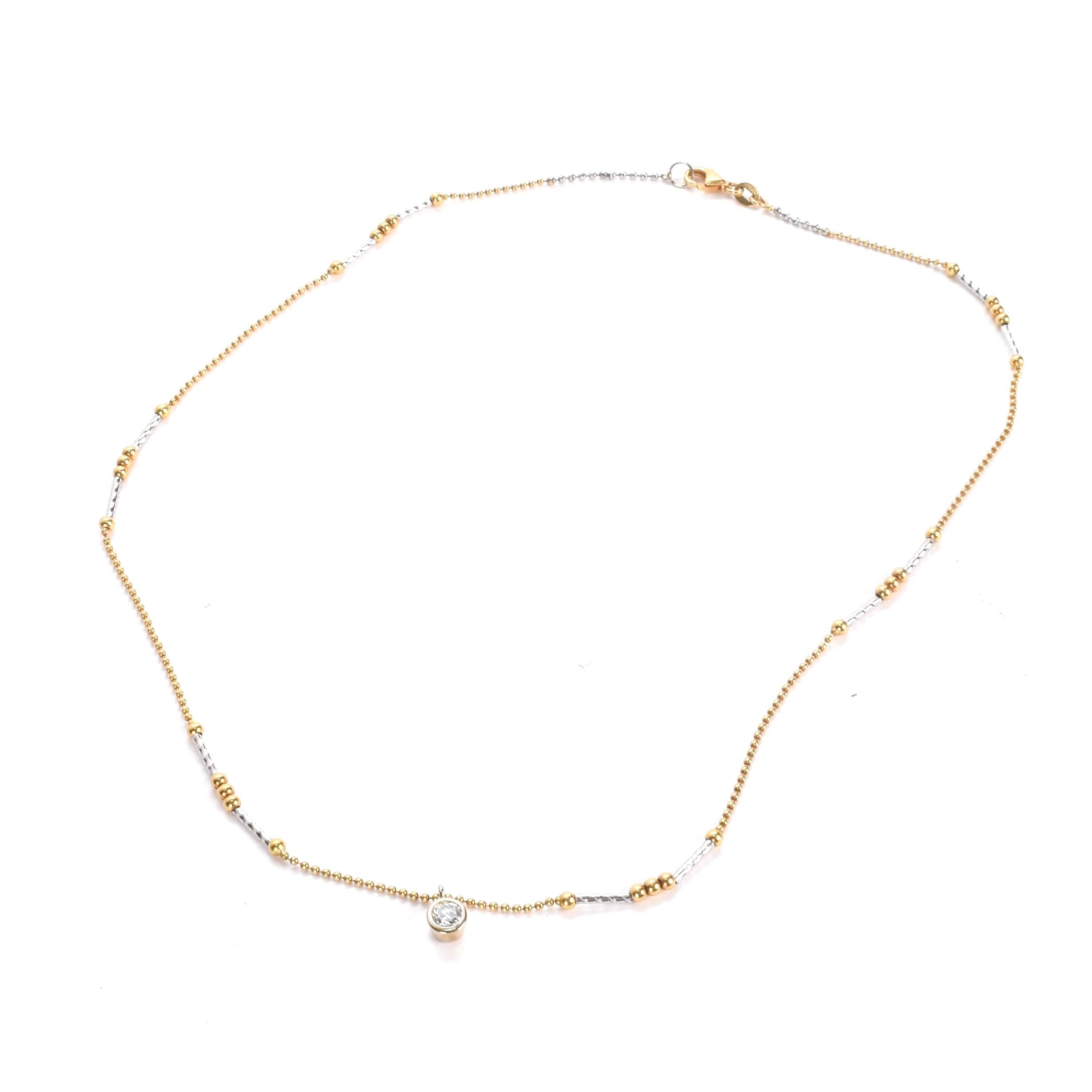 18K Two-Tone Gold Necklace with Solitaire Diamond Pendant